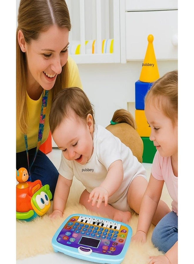 PULSBERY كمبيوتر محمول تعليمي للأطفال من بولسبري لتعليم اللغة الإنجليزية - كمبيوتر تعليمي للأطفال الصغار بتصميم كرتوني للأبجدية والأرقام، مزود بإضاءة وصوت، متعدد الألوان - Image 4